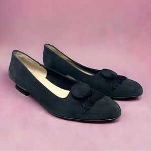 Salvatore Ferragamo Dark Suede Loafers with Tassel Accent